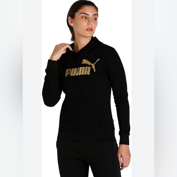 Puma Tops - Puma Black & Gold Logo Hoodie – Size Large